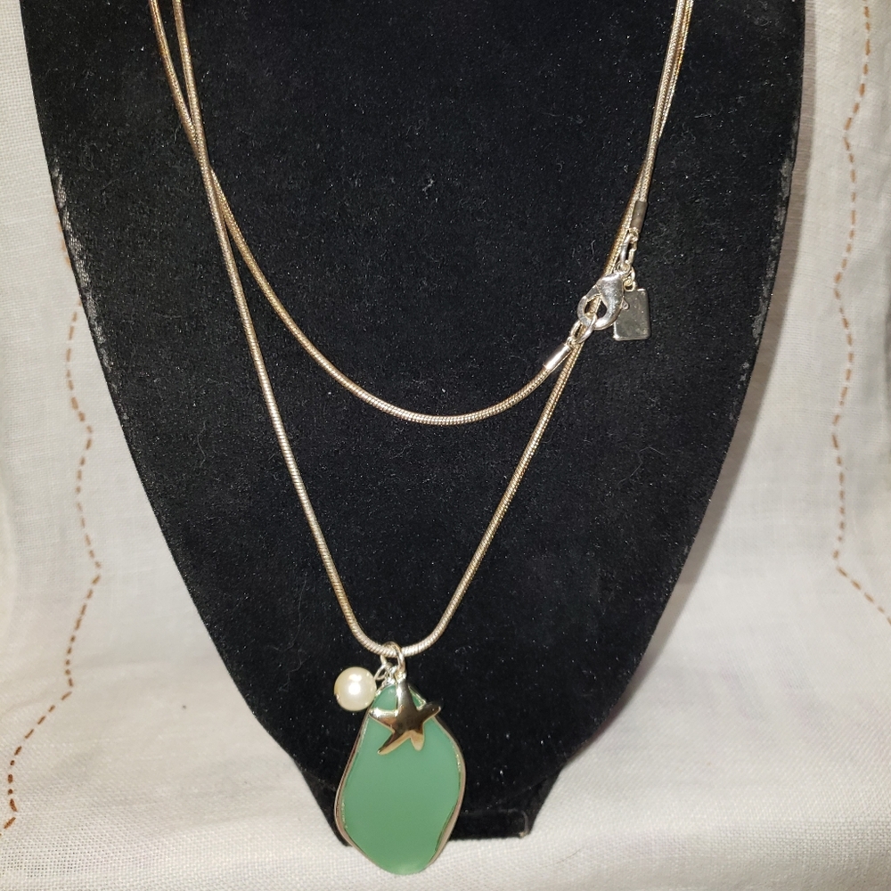 Vintage CHAPS By Ralph Loren Faux Sea Glass Pendant In Silvertone